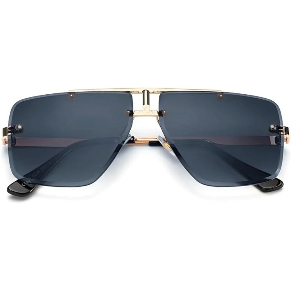 Mens Oversized Rimless Gold‎ Frame Sunglasses Dark Tint Square Lens Lentes Gafas